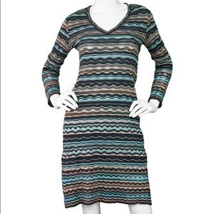M Missoni Blue & Grey Knit Long Sleeve Dress